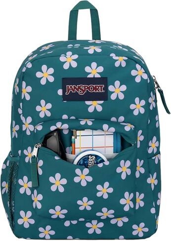 JanSport Cross Town Backpack 17" x 12.5" x 6" - Simple Bag for Everyone with 1 Main Compartment, Front Utility Pocket - Premium Class Accessories - 70s Space Dye Fresh Mint in Kuwait