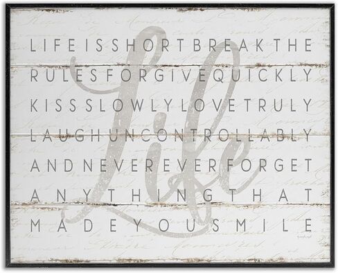 Stupell Industries Life Is Short Smile Grey on White Planked Look Canvas Wall Art, 16x20, Design by Artist Jennifer Pugh in Saudi Arabia