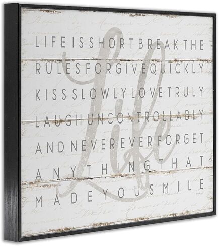 Stupell Industries Life Is Short Smile Grey on White Planked Look Canvas Wall Art, 16x20, Design by Artist Jennifer Pugh in Saudi Arabia