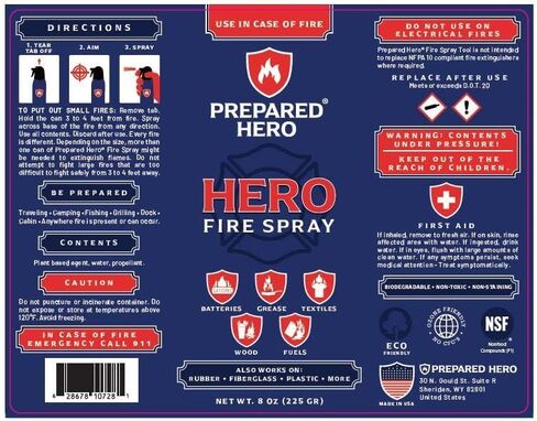 Prepared Hero Fire Spray - Mini Fire Extinguishers for House, Car, Garage - Kitchen Small Fire Extinguisher for Home, Made in USA, 100% Organic - Compact, Portable & Easy to Use, Non-Toxic - 1 Pack in Saudi Arabia