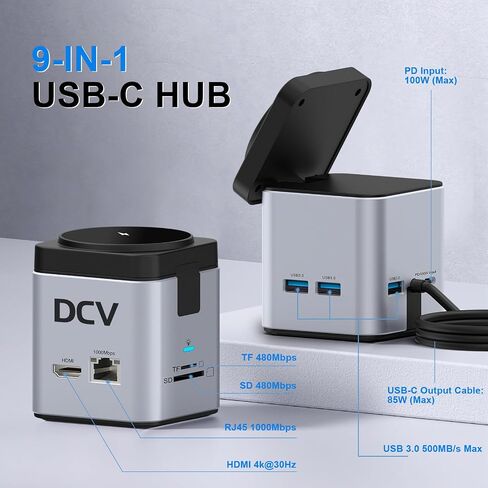محطة إرساء الكمبيوتر المحمول DCV مع شحن لاسلكي MagSafe، محول متعدد المنافذ USB C 9 في 1 مع HDMI، شبكة LAN بسرعة 1000 ميجا بت في الثانية، 3 USB 3.0، SD/TF، ​​قاعدة USB C متوافقة مع iPhone 15/Mac/Dell/HP/Surface، أسود in Kuwait
