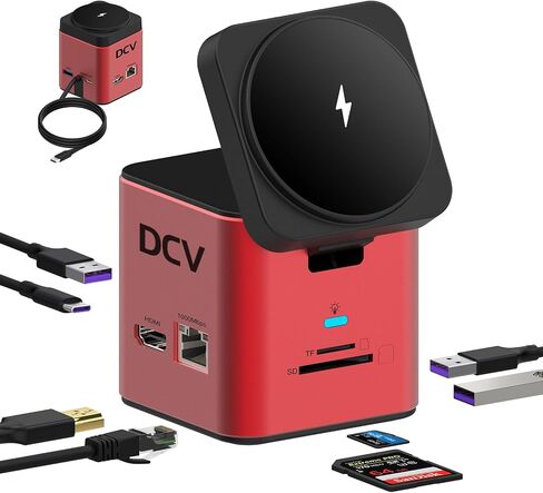 محطة إرساء الكمبيوتر المحمول DCV مع شحن لاسلكي MagSafe، محول متعدد المنافذ USB C 9 في 1 مع HDMI، شبكة LAN بسرعة 1000 ميجا بت في الثانية، 3 USB 3.0، SD/TF، ​​قاعدة USB C متوافقة مع iPhone 15/Mac/Dell/HP/Surface، أسود in Kuwait