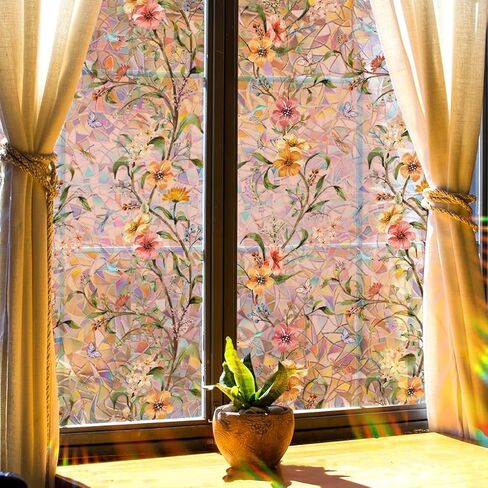 Stained Glass Window Privacy Film Non Adhesive Static Clings,Removable Decorative Window Window Sticke Tinting Film,Sun Blocking and Heat Control for Bathroom Door for Home in Kuwait