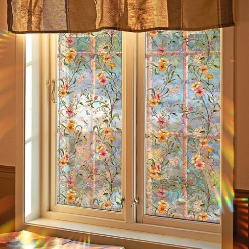 Stained Glass Window Privacy Film Non Adhesive Static Clings,Removable Decorative Window Window Sticke Tinting Film,Sun Blocking and Heat Control for Bathroom Door for Home in Saudi Arabia