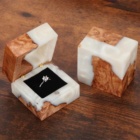 Wedding Ring Box, Handmade Wooden Ring Box, Elegant Vintage Ring Holder Box, Engagement Ring Box with Single Slot, Suitable for Proposal, Wedding, Jewelry Storage(Blue) in Saudi Arabia