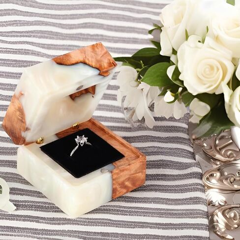Wedding Ring Box, Handmade Wooden Ring Box, Elegant Vintage Ring Holder Box, Engagement Ring Box with Single Slot, Suitable for Proposal, Wedding, Jewelry Storage(Blue) in Saudi Arabia