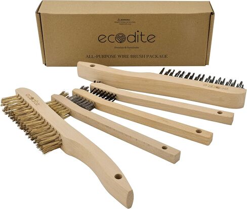 Wire Brush Set for cleaning 3Pcs Stainless Steel, Nylon, Brass; All Purpose Small Comfortable & Curved Beechwood handle for Rust, Metal, Paint, Welding, Automotive, Household Cleaning in Saudi Arabia