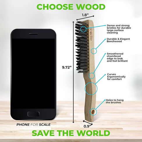 Wire Brush Set for cleaning 3Pcs Stainless Steel, Nylon, Brass; All Purpose Small Comfortable & Curved Beechwood handle for Rust, Metal, Paint, Welding, Automotive, Household Cleaning in Saudi Arabia
