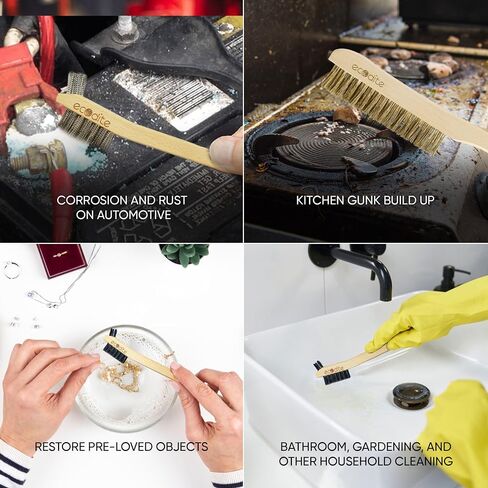 Wire Brush Set for cleaning 3Pcs Stainless Steel, Nylon, Brass; All Purpose Small Comfortable & Curved Beechwood handle for Rust, Metal, Paint, Welding, Automotive, Household Cleaning in Saudi Arabia
