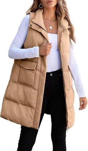 EVALESS Long Puffer Vest Women 2024 Zipper Sleeveless Quilted Vests with Pockets in Saudi Arabia