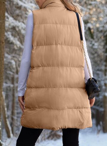 EVALESS Long Puffer Vest Women 2024 Zipper Sleeveless Quilted Vests with Pockets in Saudi Arabia