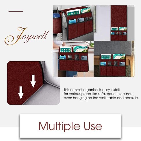 Joywell Armchair Caddy Organizer with Bottle Holder,Remote Contral Holder for Couch Recliner Armrest Organizer Sofa Arm Chair Caddie with 7 Pocket Storage for Magazine, Tablet, Phone, iPad, Grey in Saudi Arabia