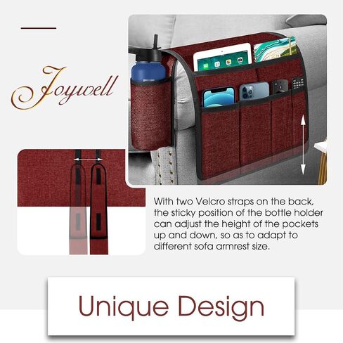 Joywell Armchair Caddy Organizer with Bottle Holder,Remote Contral Holder for Couch Recliner Armrest Organizer Sofa Arm Chair Caddie with 7 Pocket Storage for Magazine, Tablet, Phone, iPad, Grey in Saudi Arabia