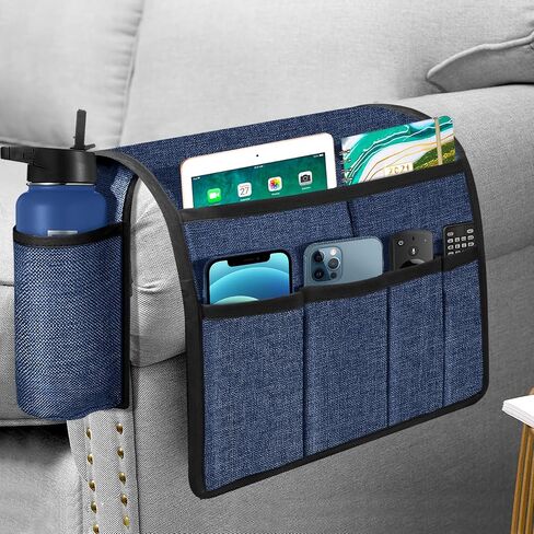 Joywell Armchair Caddy Organizer with Bottle Holder,Remote Contral Holder for Couch Recliner Armrest Organizer Sofa Arm Chair Caddie with 7 Pocket Storage for Magazine, Tablet, Phone, iPad, Grey in Saudi Arabia