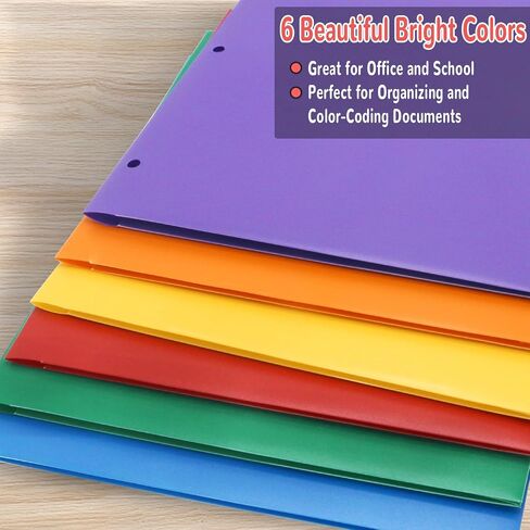 6 Pack Heavy Duty Plastic Folders with 2 Pockets for Students, Teachers, and Office Staff, 6 Assorted Colors in Saudi Arabia