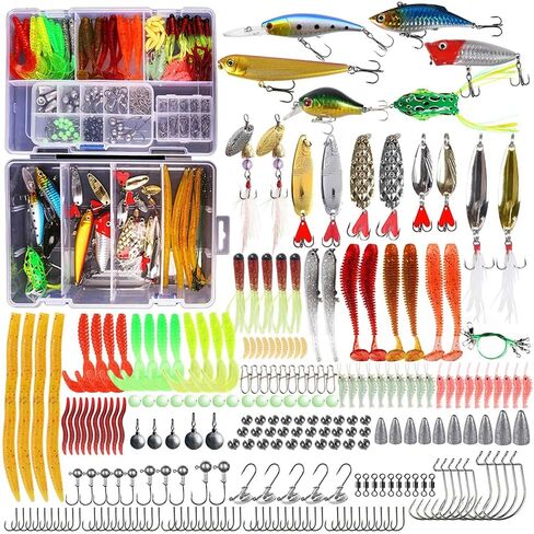 190 PCS Fishing Lures Tackle Bait Kit, Fishing Lures Tackle Box, Ice Fishing Gear Equipment Includes Soft Baits, Fishing Jigs, Night Rendering Fishing Hooks in Saudi Arabia