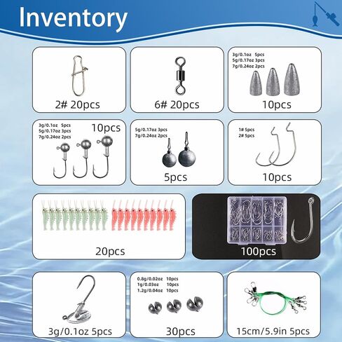 190 PCS Fishing Lures Tackle Bait Kit, Fishing Lures Tackle Box, Ice Fishing Gear Equipment Includes Soft Baits, Fishing Jigs, Night Rendering Fishing Hooks in Saudi Arabia