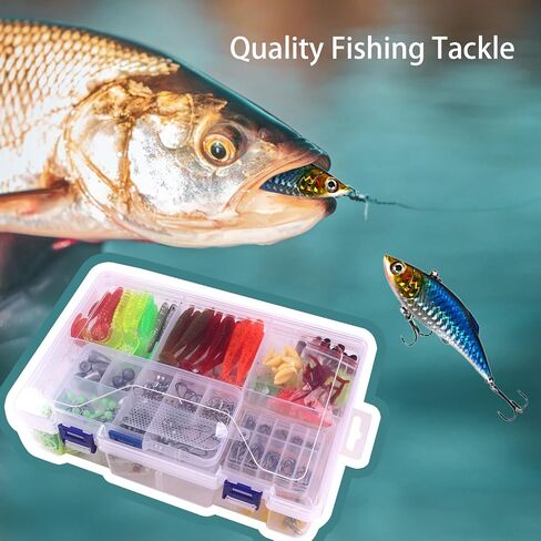 190 PCS Fishing Lures Tackle Bait Kit, Fishing Lures Tackle Box, Ice Fishing Gear Equipment Includes Soft Baits, Fishing Jigs, Night Rendering Fishing Hooks in Saudi Arabia