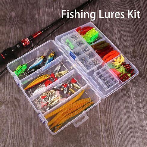 190 PCS Fishing Lures Tackle Bait Kit, Fishing Lures Tackle Box, Ice Fishing Gear Equipment Includes Soft Baits, Fishing Jigs, Night Rendering Fishing Hooks in Saudi Arabia