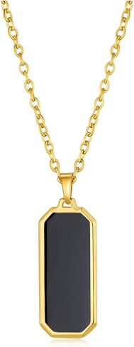 TRUMIUM Black Onyx Pendant Necklace for Mens Womens 14k Gold Plated Stainless Steel Necklace Square Rectangle Pendant Necklaces Rope Chain 22inch in Saudi Arabia