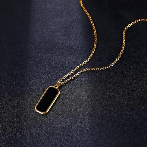 TRUMIUM Black Onyx Pendant Necklace for Mens Womens 14k Gold Plated Stainless Steel Necklace Square Rectangle Pendant Necklaces Rope Chain 22inch in Saudi Arabia