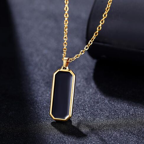 TRUMIUM Black Onyx Pendant Necklace for Mens Womens 14k Gold Plated Stainless Steel Necklace Square Rectangle Pendant Necklaces Rope Chain 22inch in Saudi Arabia