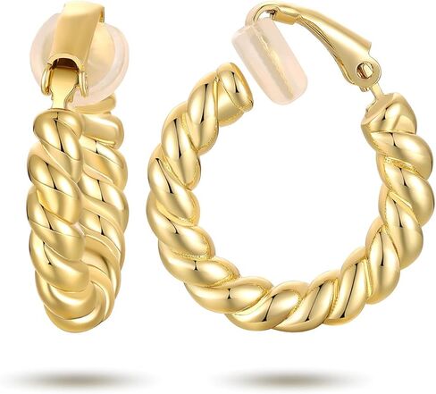 Gold Clip On Hoop Earrings for Women Chunky Hoop Clip Earrings Trendy Hypoallergenic Non Pierced Earrings in Saudi Arabia