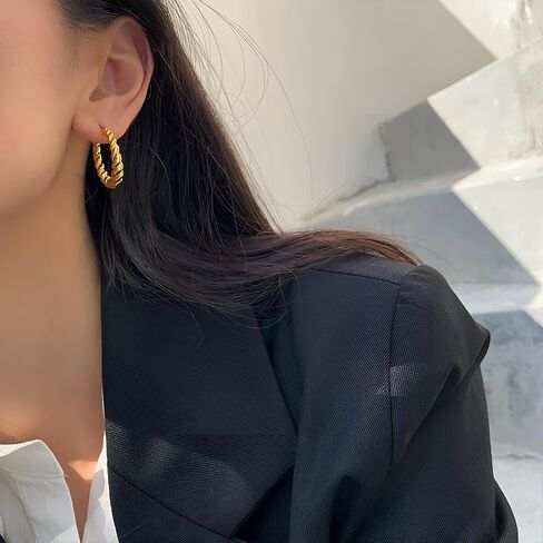 Gold Clip On Hoop Earrings for Women Chunky Hoop Clip Earrings Trendy Hypoallergenic Non Pierced Earrings in Saudi Arabia