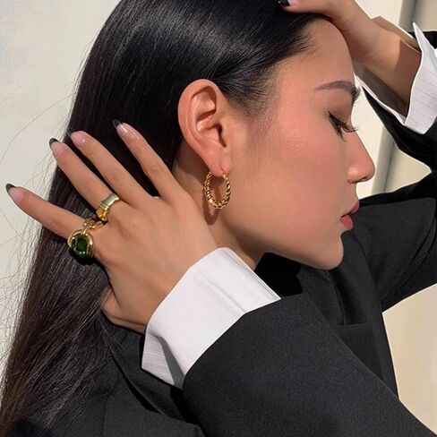 Gold Clip On Hoop Earrings for Women Chunky Hoop Clip Earrings Trendy Hypoallergenic Non Pierced Earrings in Saudi Arabia