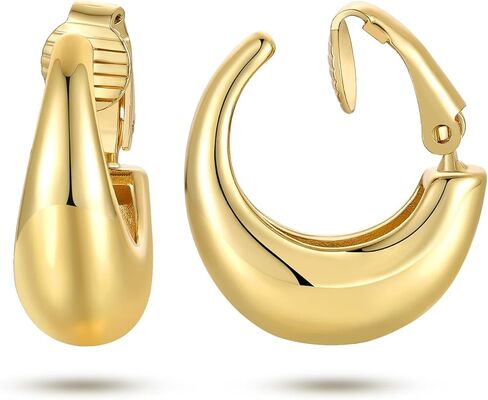 Gold Clip On Hoop Earrings for Women Chunky Hoop Clip Earrings Trendy Hypoallergenic Non Pierced Earrings in Saudi Arabia