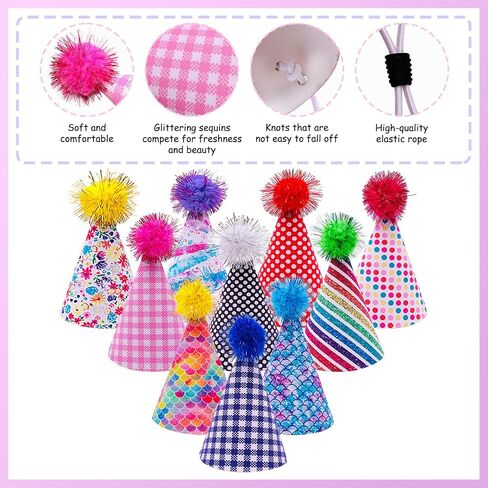 10 Pcs Large Cone Party Hats Adjustable Children Reusable Birthday Party Hats Supplies Glitter Decorations Pom-pom Party Hats for Kids Adults L in Saudi Arabia