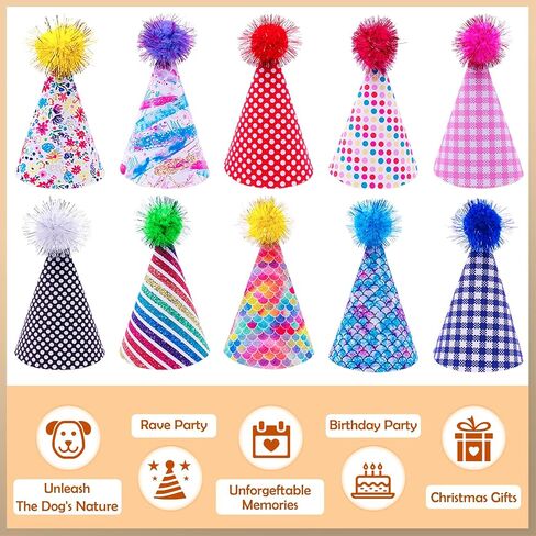 10 Pcs Large Cone Party Hats Adjustable Children Reusable Birthday Party Hats Supplies Glitter Decorations Pom-pom Party Hats for Kids Adults L in Saudi Arabia