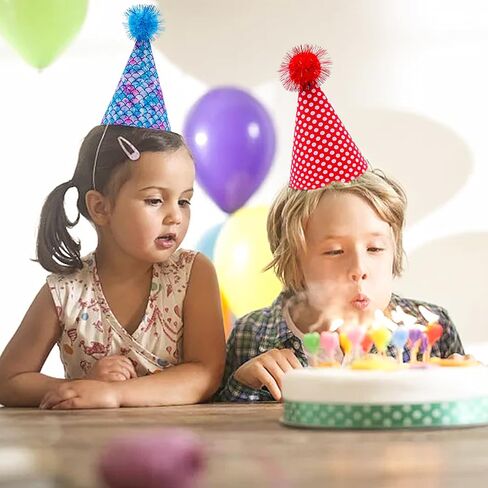 10 Pcs Large Cone Party Hats Adjustable Children Reusable Birthday Party Hats Supplies Glitter Decorations Pom-pom Party Hats for Kids Adults L in Saudi Arabia