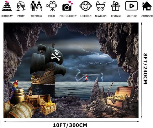 7X5FT Pirate Ship Backdrop Nautical Adventure Treasure Hunt Photography Backdrop Pirate Theme Photography Backdrop Caribbean Sea Photography Backgrounds F104 in Saudi Arabia
