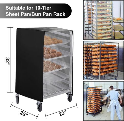 Commercial Bakery Racks Cover Bread Rack Cover with Zipper, 20tier Sheet Pan Rack/Bun Pan Rack Cover with Vents ，23"X28"X64" Bakery Single Rack Covers Waterproof and Dustproof，Black in Saudi Arabia