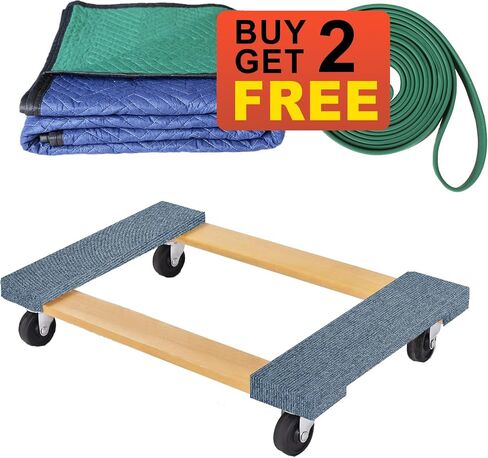 Furniture Moving Hardwood Dolly Heavy Duty, No Installation Dolly 30" X 18" Swivel Casters Mover Wooden Dollies Bearing 1000lbs Capacity, Free 1 Blanket 1 Packing Tape and 1 Dispenser in Saudi Arabia