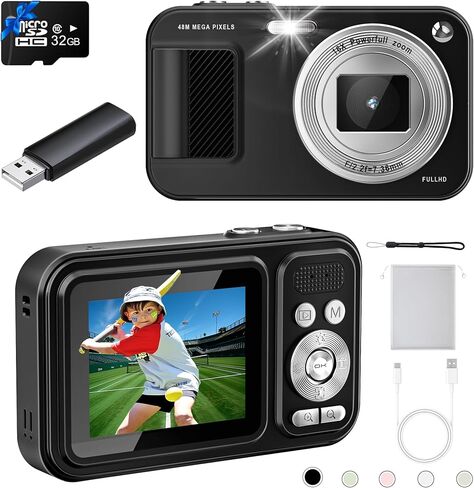 Digital Camera, Autofocus 48MP Point and Shoot Digital Cameras, FHD 1080P Kids Camera with 32GB Card, 16X Zoom Anti-Shake Vlogging Camera, Compact Small Camera for Boys Girls Kids in Kuwait