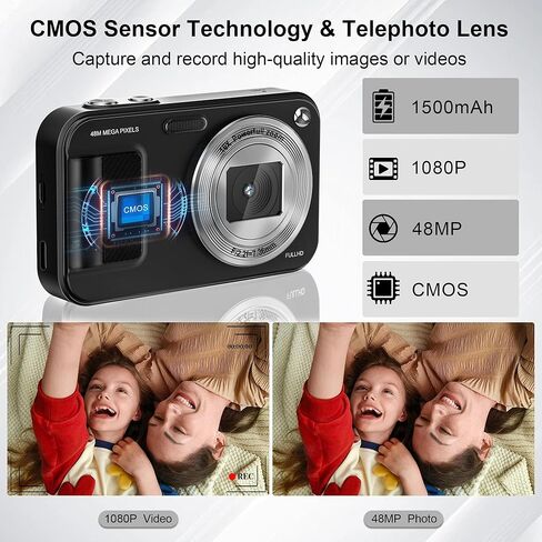 Digital Camera, Autofocus 48MP Point and Shoot Digital Cameras, FHD 1080P Kids Camera with 32GB Card, 16X Zoom Anti-Shake Vlogging Camera, Compact Small Camera for Boys Girls Kids in Kuwait