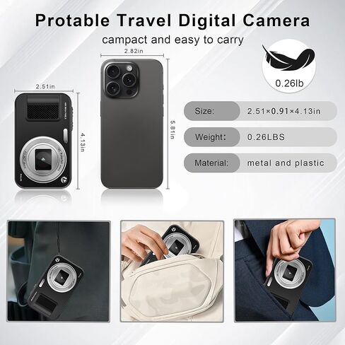 Digital Camera, Autofocus 48MP Point and Shoot Digital Cameras, FHD 1080P Kids Camera with 32GB Card, 16X Zoom Anti-Shake Vlogging Camera, Compact Small Camera for Boys Girls Kids in Kuwait