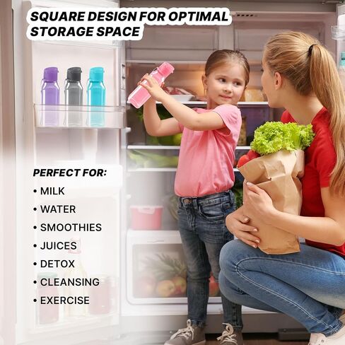 Bulk Water Bottles Set of 16 –10oz Multicolor Water Bottles for Kids and Adults – Leak Proof Water Bottles with Carry Strap – Square Reusable Water Bottles for Juice, Drinks – BPA-Free Dishwasher-Safe in Saudi Arabia