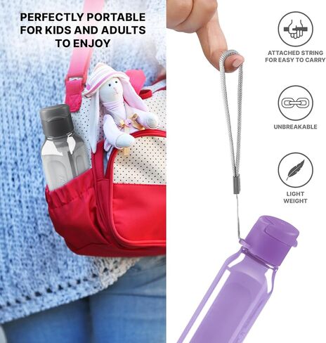 Bulk Water Bottles Set of 16 –10oz Multicolor Water Bottles for Kids and Adults – Leak Proof Water Bottles with Carry Strap – Square Reusable Water Bottles for Juice, Drinks – BPA-Free Dishwasher-Safe in Saudi Arabia