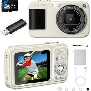 Digital Camera, Autofocus 48MP FHD 1080P Kids Camera, Point and Shoot Digital Cameras with 32GB, 16X Zoom Anti-Shake, Compact Portable Mini Camera for Boys Girls Kid Student Teen