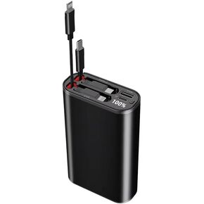 Gwydre 4 in 1 Retractable Power Bank,10000mAh Portable Charger with Built in Retractable Cables for Travel,Battery Pack Compatible with iPhone 16/15/14/13, MacBook, Galaxy and More(Slive Grey)