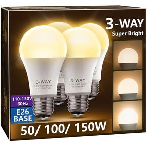 Briignite 3 Way LED Light Bulbs, 3 Way Light Bulbs 50 100 150W Equivalent Daylight 5000K A19 Light Bulbs E26 Base, Three Way Light Bulbs Indoor 3-Way Light Bulbs for Reading, 2 Pack