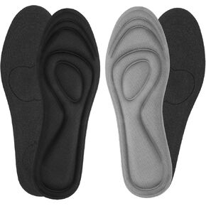2 Pairs Memory Foam Insoles, Full-Foot Responsive Cushioning, Plantar Fasciitis Insoles for Women Man, Orthotic Shoe Inserts Arch Support Inserts for Foot Health (Black, W 7.5-8.5 /M 5.5-6.5)