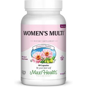 Maxi-Health Women's Daily Multivitamin Once Daily Biotin, Vitamins A B C D E, Calcium, Zinc, Lutein, Magnesium, Folic Acid, Non-GMO, Gluten Free & Dairy Free Kosher - 90 Caps