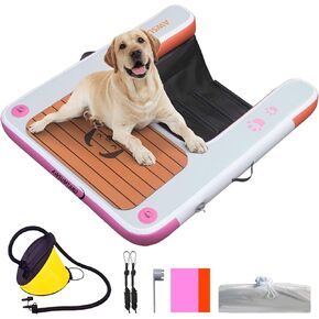 Inflatable Dog Dock，Inflatable Dog Raft ，Water Sports Floating Platform Swimming Pool, Boat Dock ramp Ladder | Dog On Water Ladder Steps | Swimming Pets weigh no More Than 220 pounds