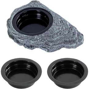 Magnetic Gecko Ledge, Resin Reptile Feeder Ledge with 4 Feeding Cups, Wall Mounted Reptile Food Dish and Water Dish 2 in 1
