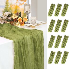 12 Pack Sky Blue Cheesecloth Table Runner 10 ft, Long Boho Gauze Table Runner, Rustic Cheese Cloth Table Runner for Wedding, Dinner, Party Decoration(Sky Blue 25#-12p)