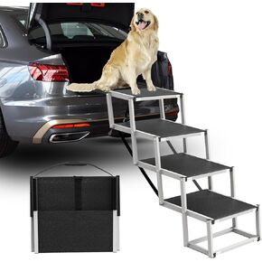 Dog Stairs for Large Dogs - 5 Step Foldable Dog Ramp for Car Non-Slip Surface Support up to 230lbs - Suitable for SUV,Truck, Sofas, Bed
